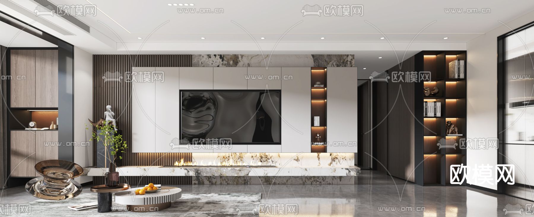 现代客厅餐厅3d模型下载（渲染图2）