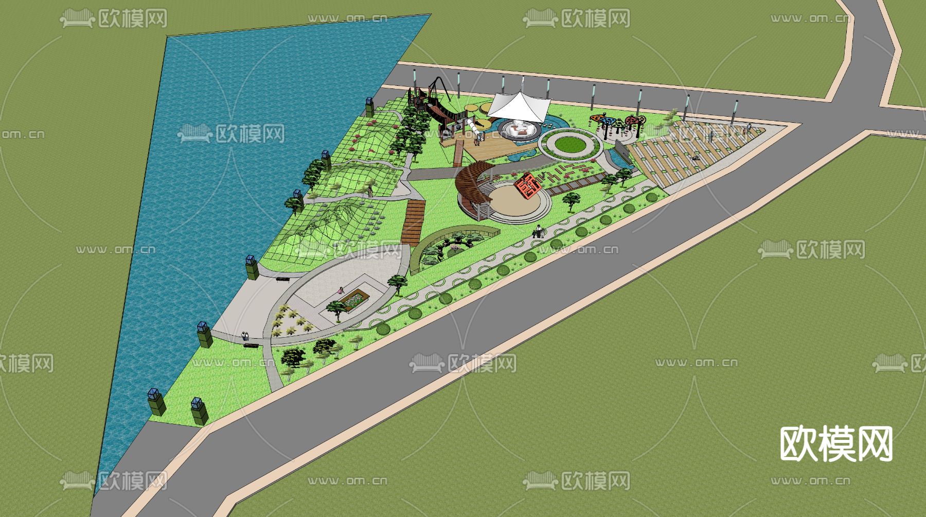 现代公园景观su模型下载（渲染图3）