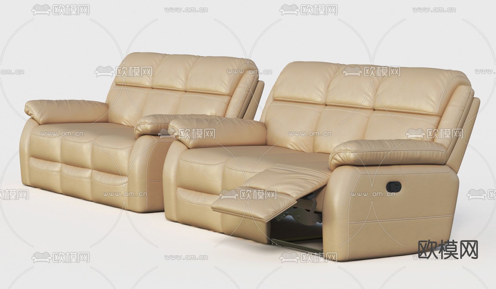现代皮革三人座按摩椅3d模型下载（渲染图1）