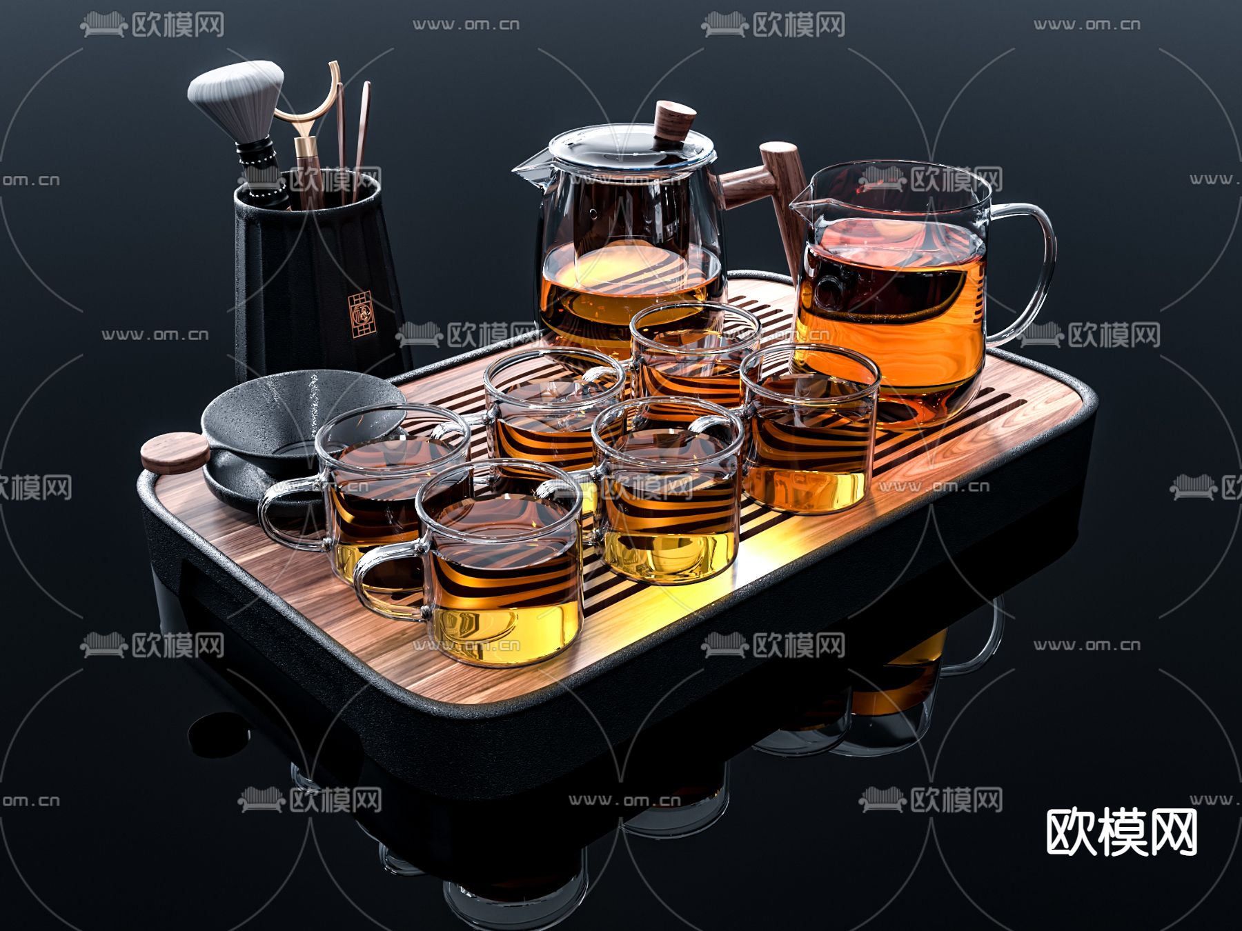 现代玻璃茶具3d模型下载