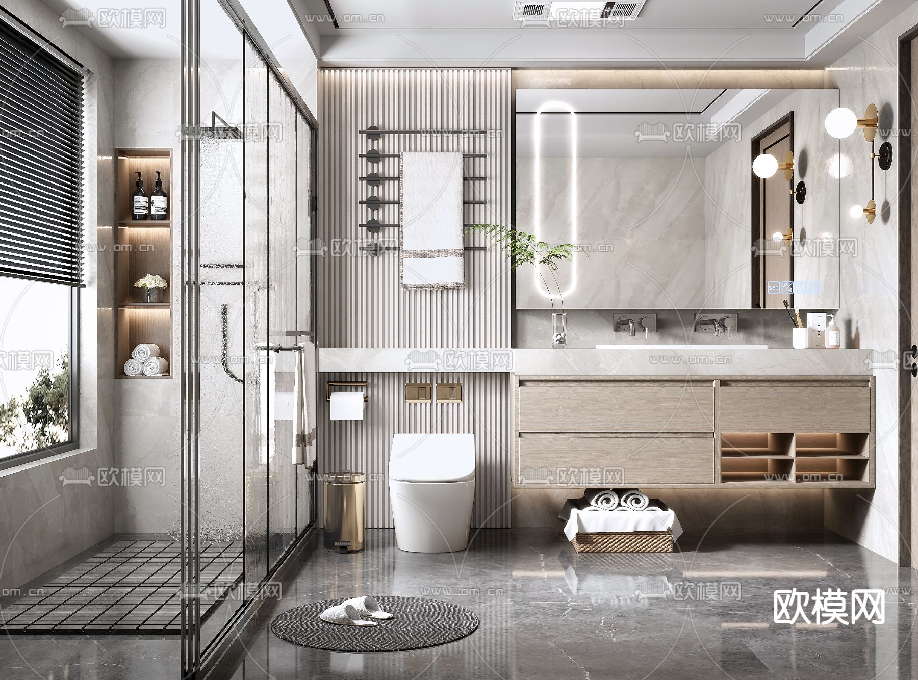 现代轻奢卫生间浴室3d模型下载