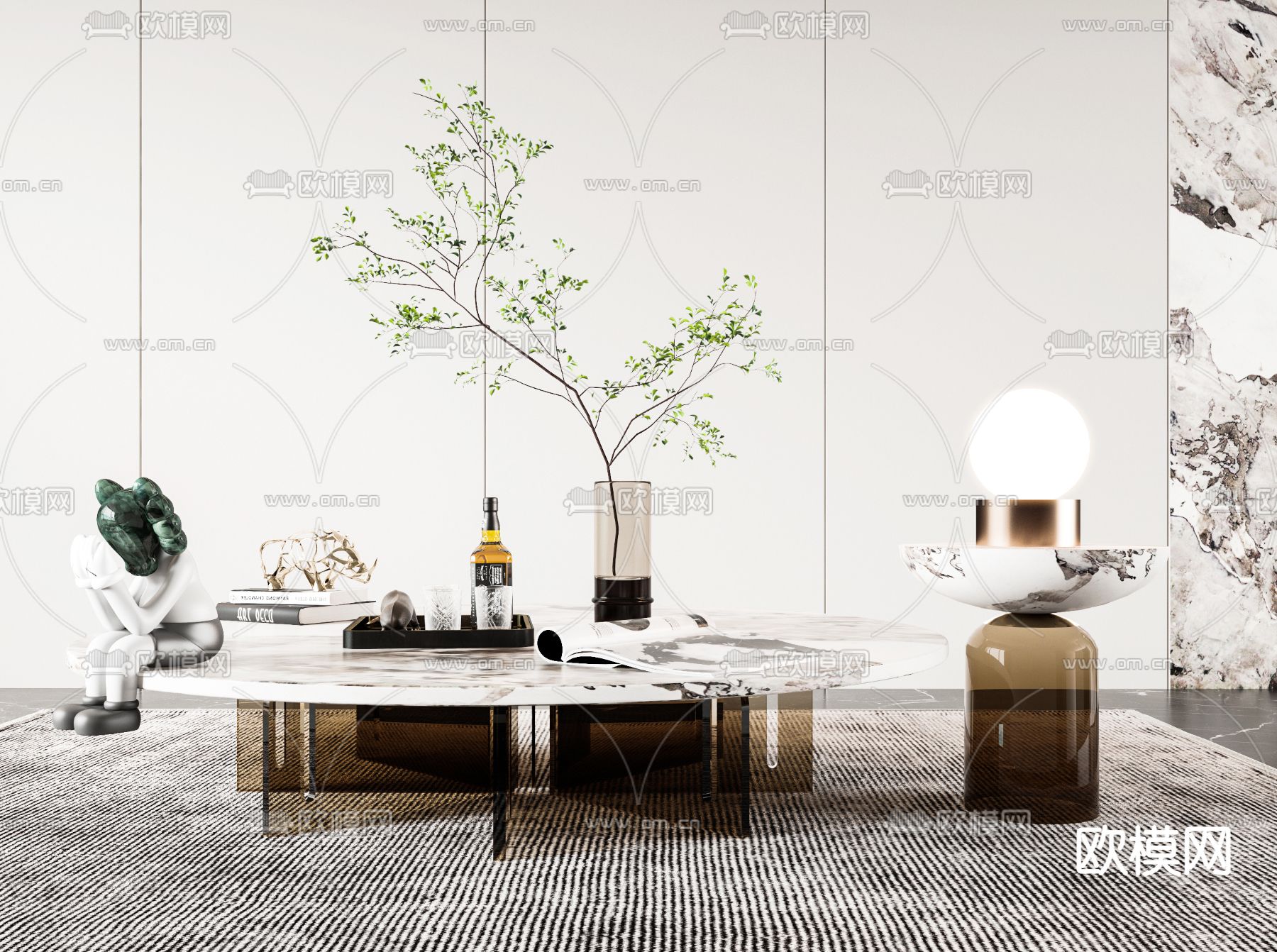 现代大理石子母茶几3d模型下载（渲染图1）