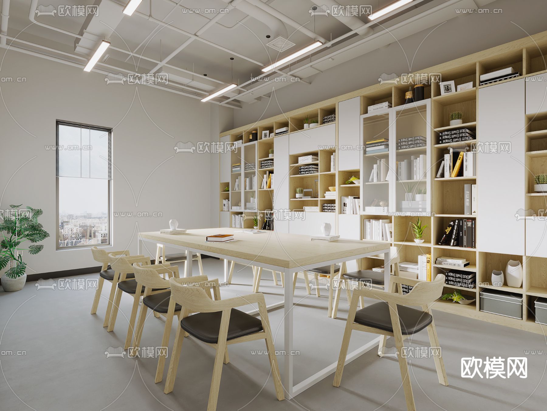现代图书馆阅览室3d模型下载