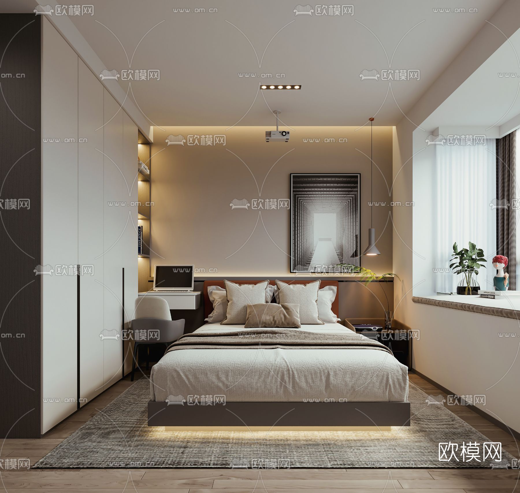 现代卧室3d模型下载_ID12010729_3dmax免费模型-欧模网