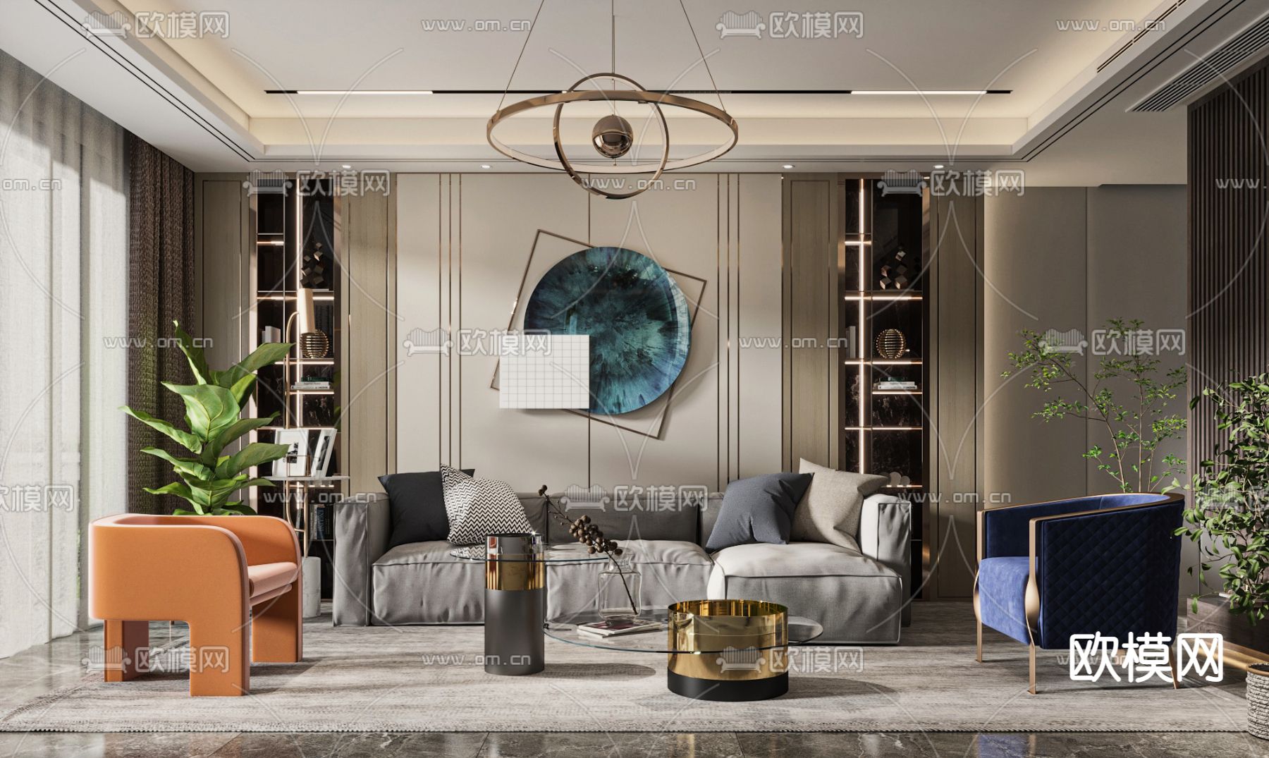 现代客厅3d模型下载