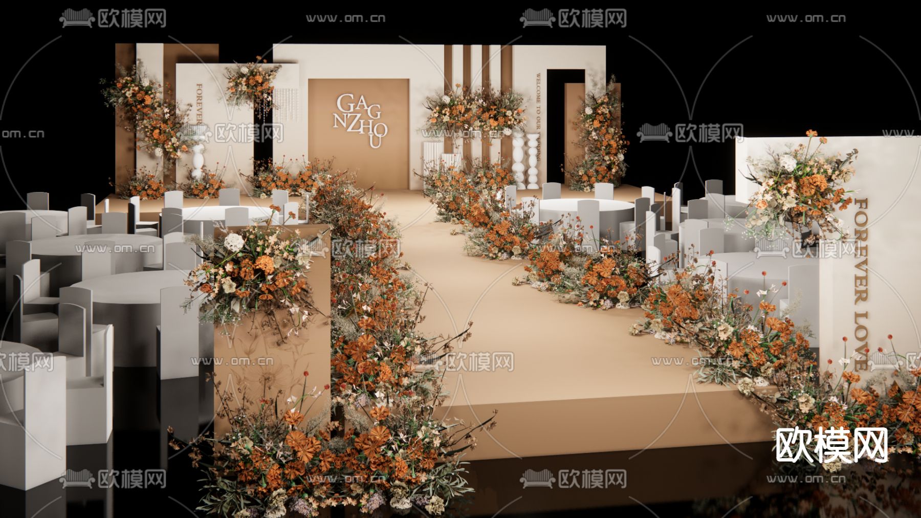 现代咖色婚庆婚礼su模型下载（渲染图2）