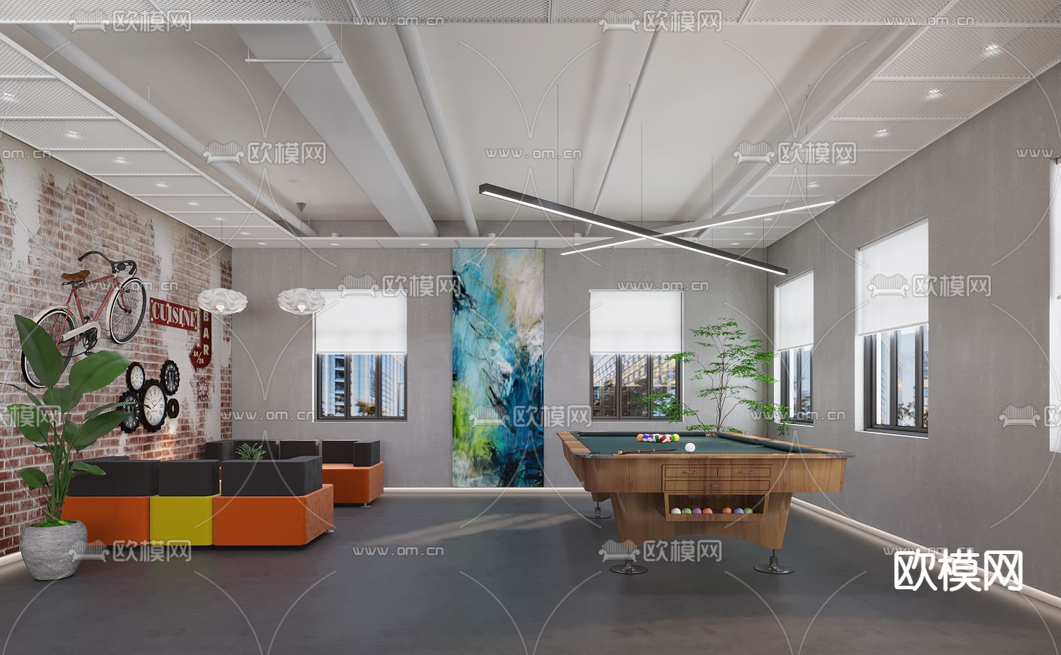 工业风休闲室3d模型下载（渲染图1）