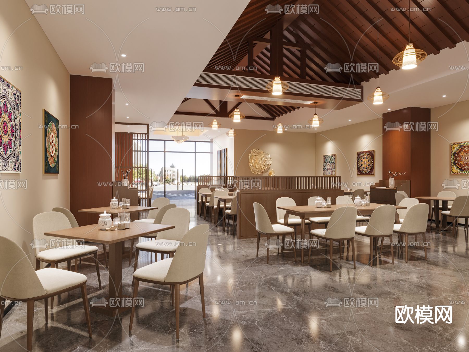 新中式茶餐厅3d模型下载