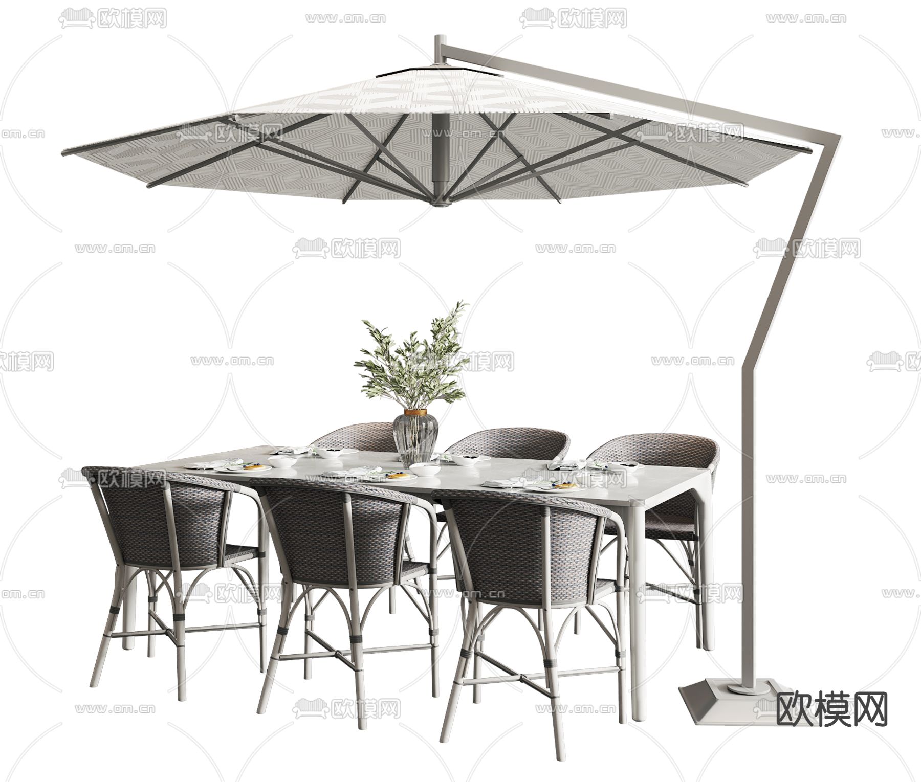 现代户外休闲桌椅遮阳伞3d模型下载