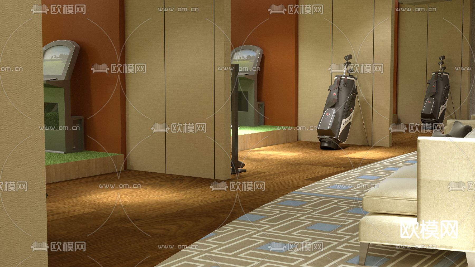现代高尔夫球馆单人间3d模型下载（渲染图3）