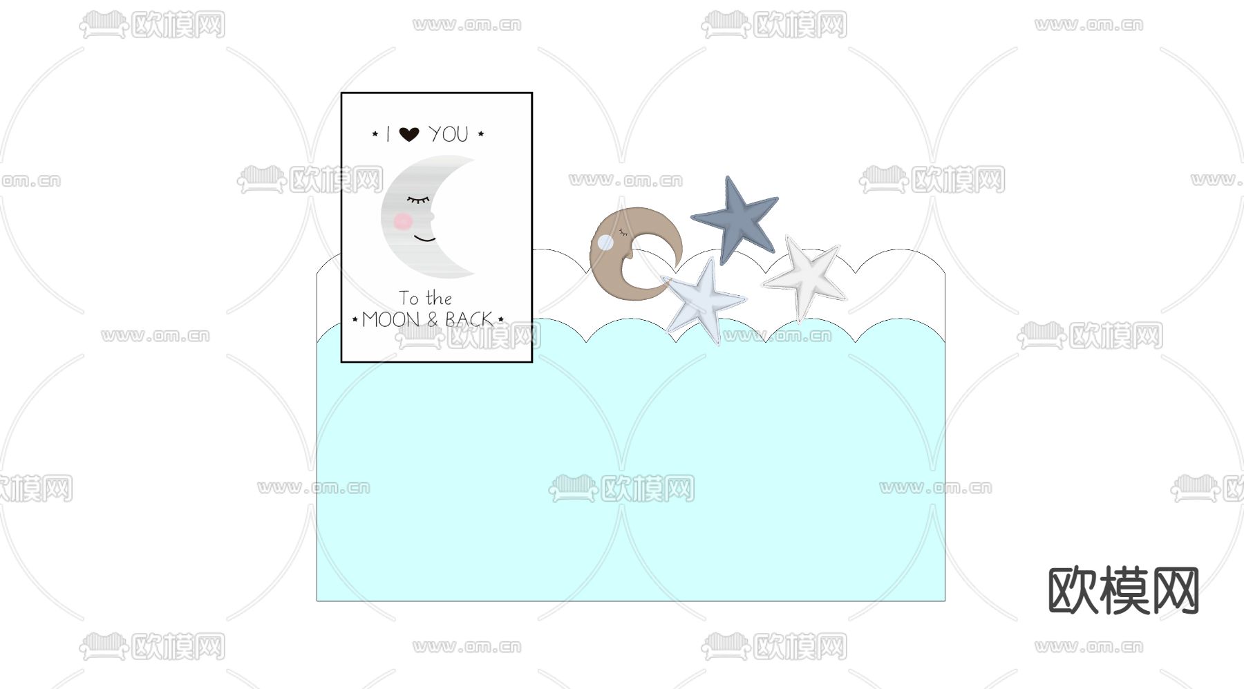 北欧儿童房背景墙su模型下载（渲染图2）