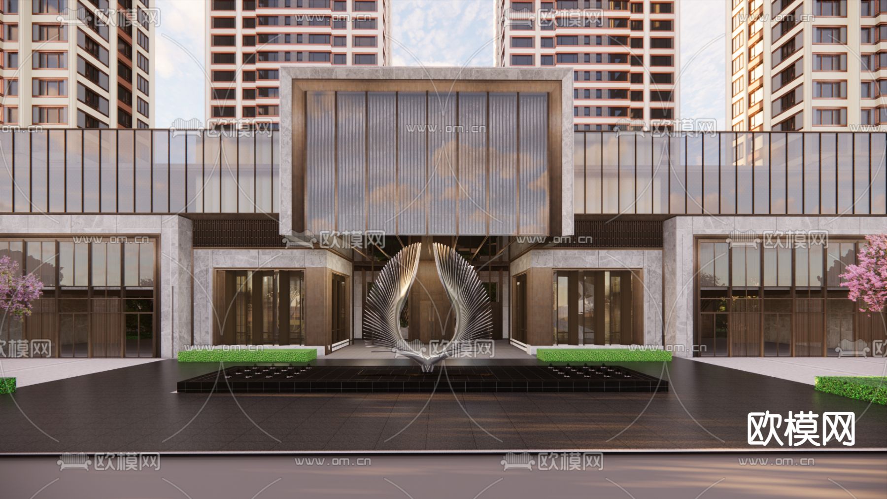 现代住宅区景观su模型下载（渲染图1）