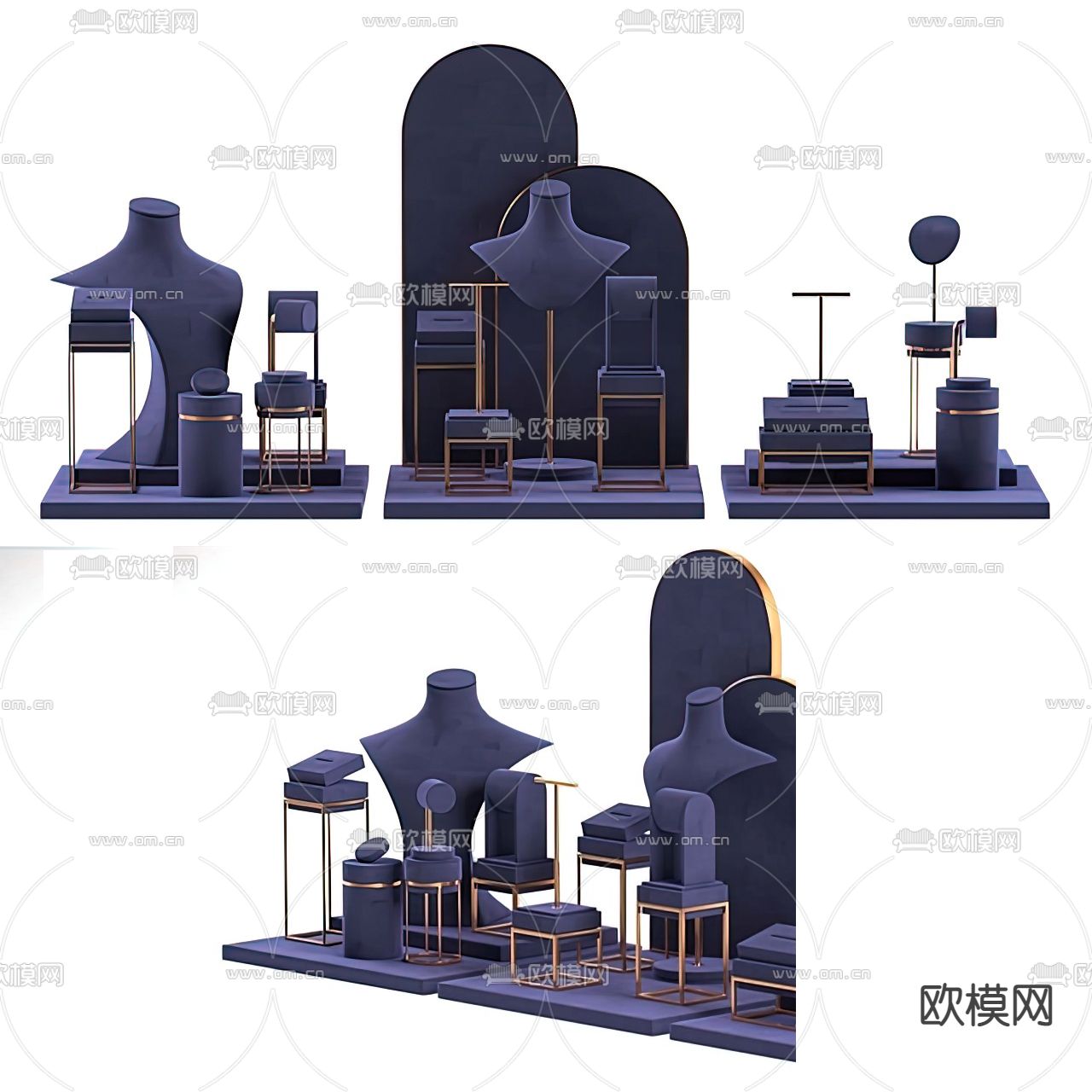 现代珠宝首饰盒展示模特3d模型下载