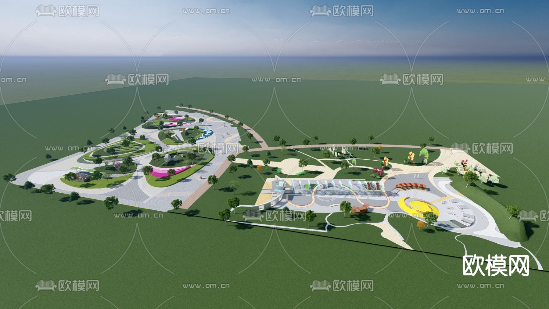 现代公园景观su模型下载（渲染图1）