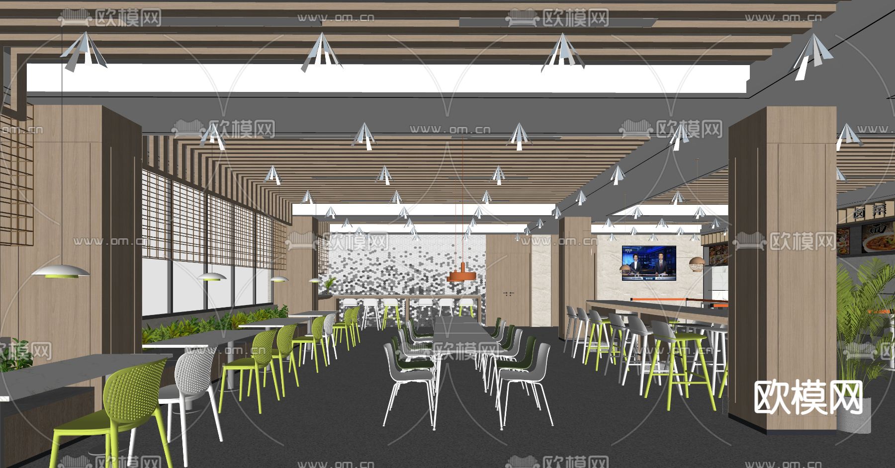 现代餐厅食堂su模型下载（渲染图4）