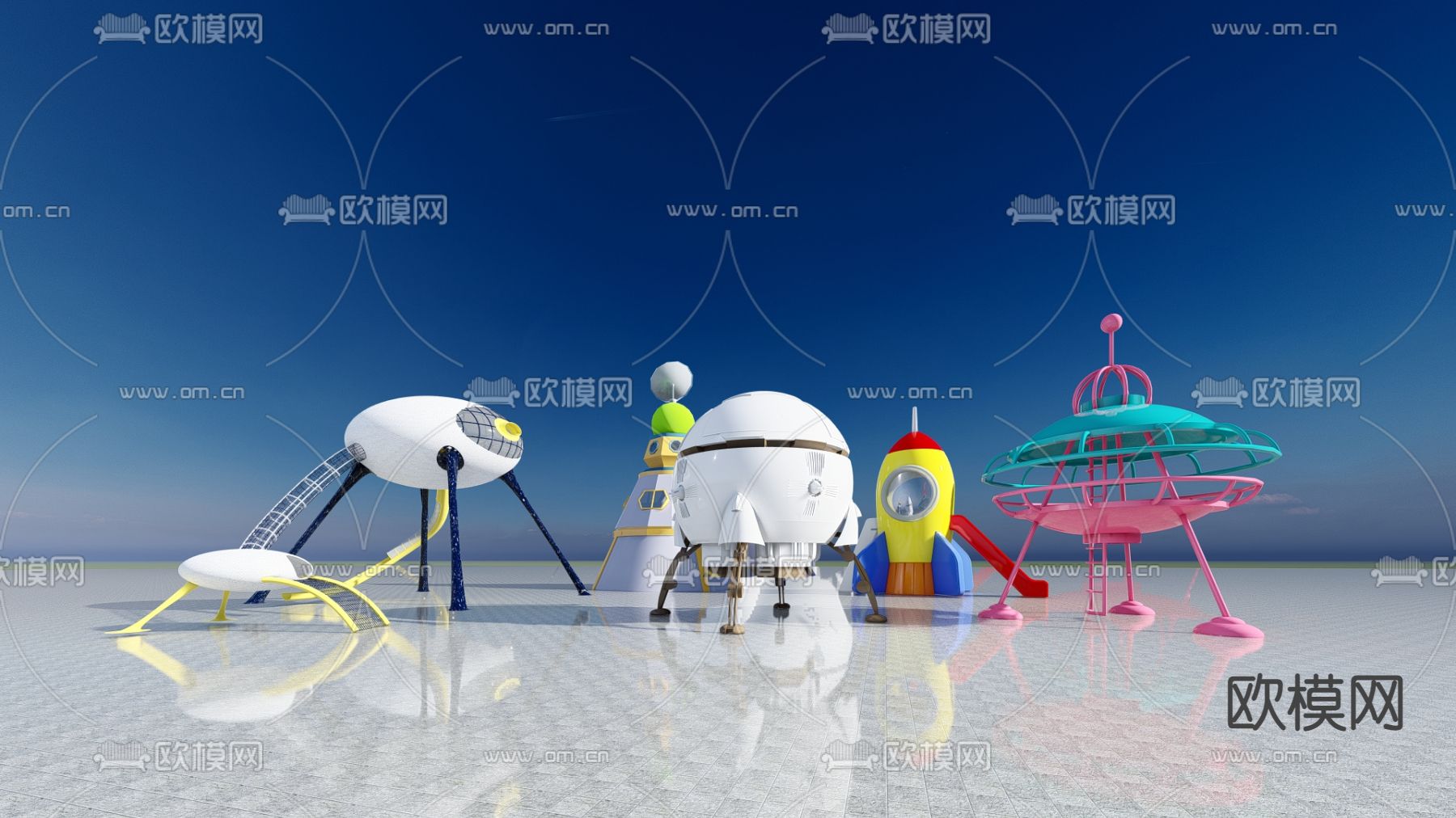 现代科幻儿童游乐设施su模型下载（渲染图1）