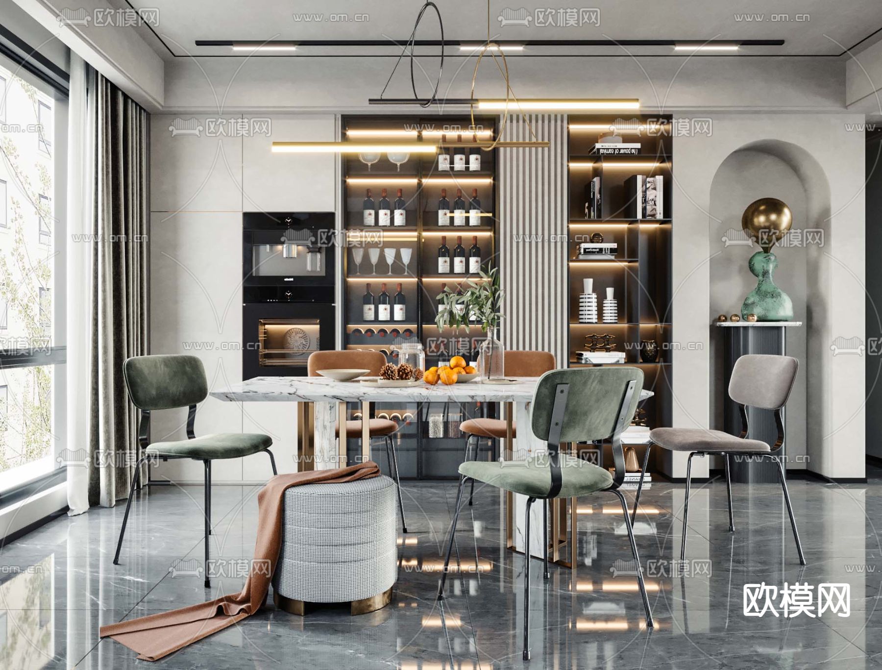 现代大理石餐桌椅3d模型下载