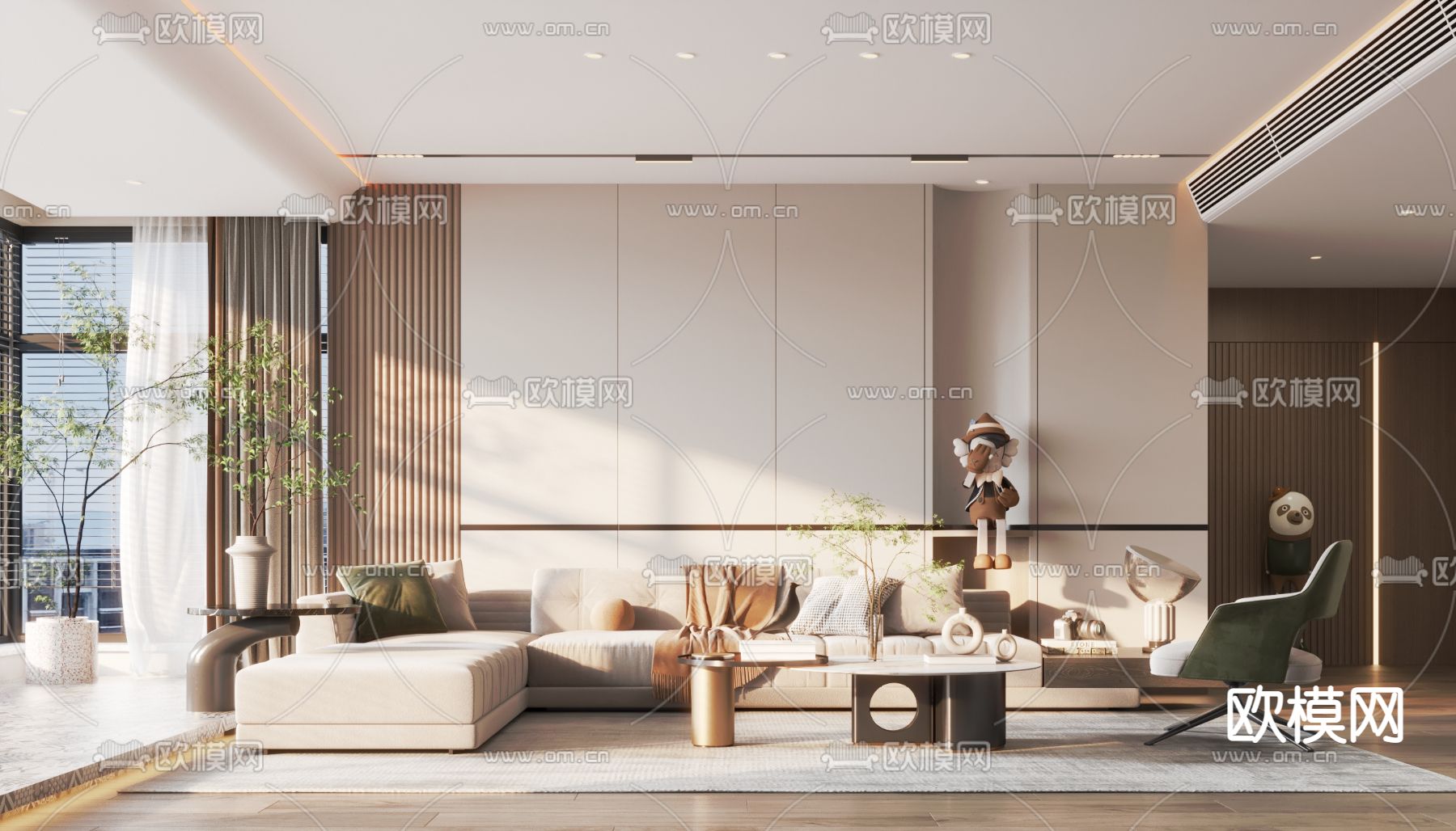 现代轻奢客厅3d模型下载（渲染图1）