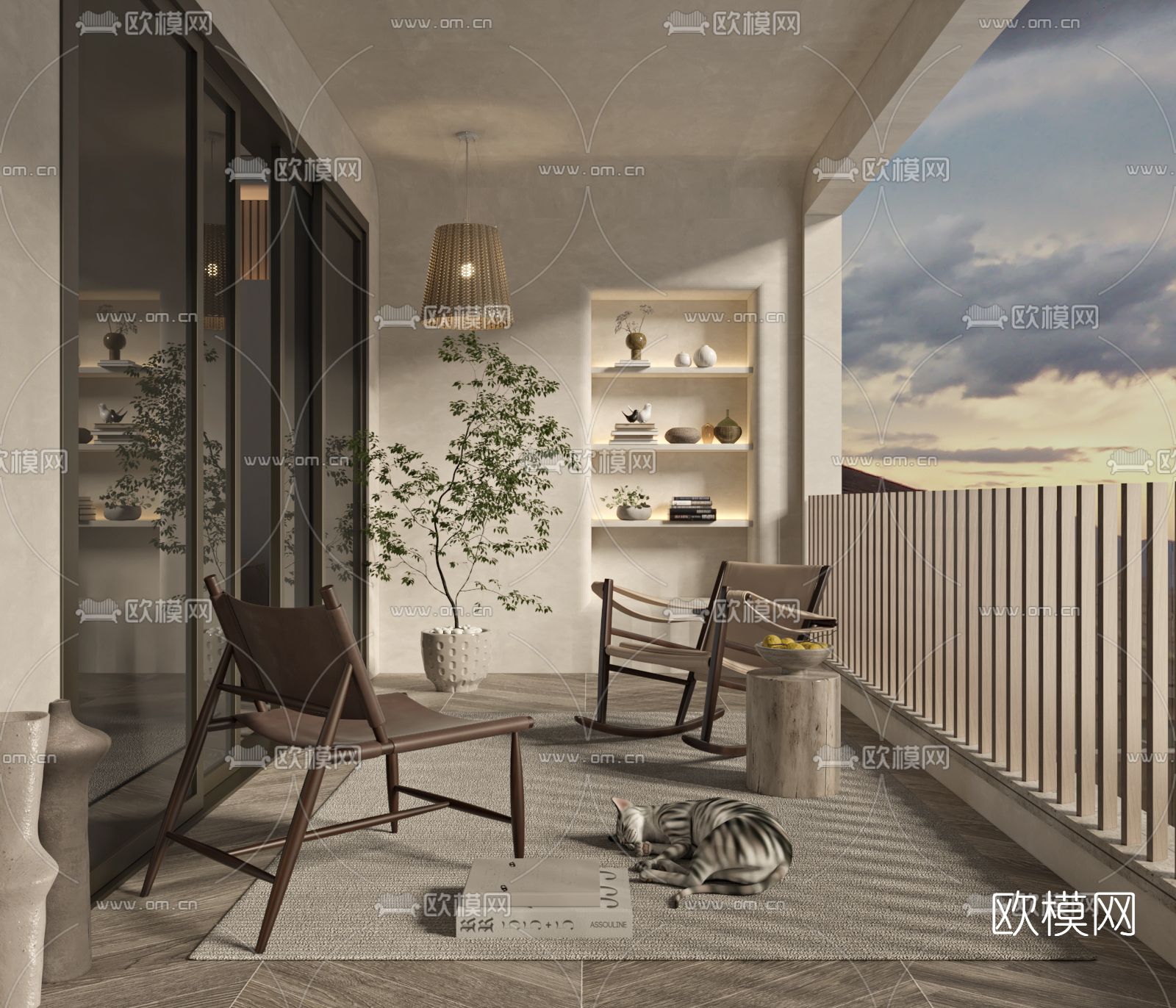 侘寂风休闲阳台3d模型下载