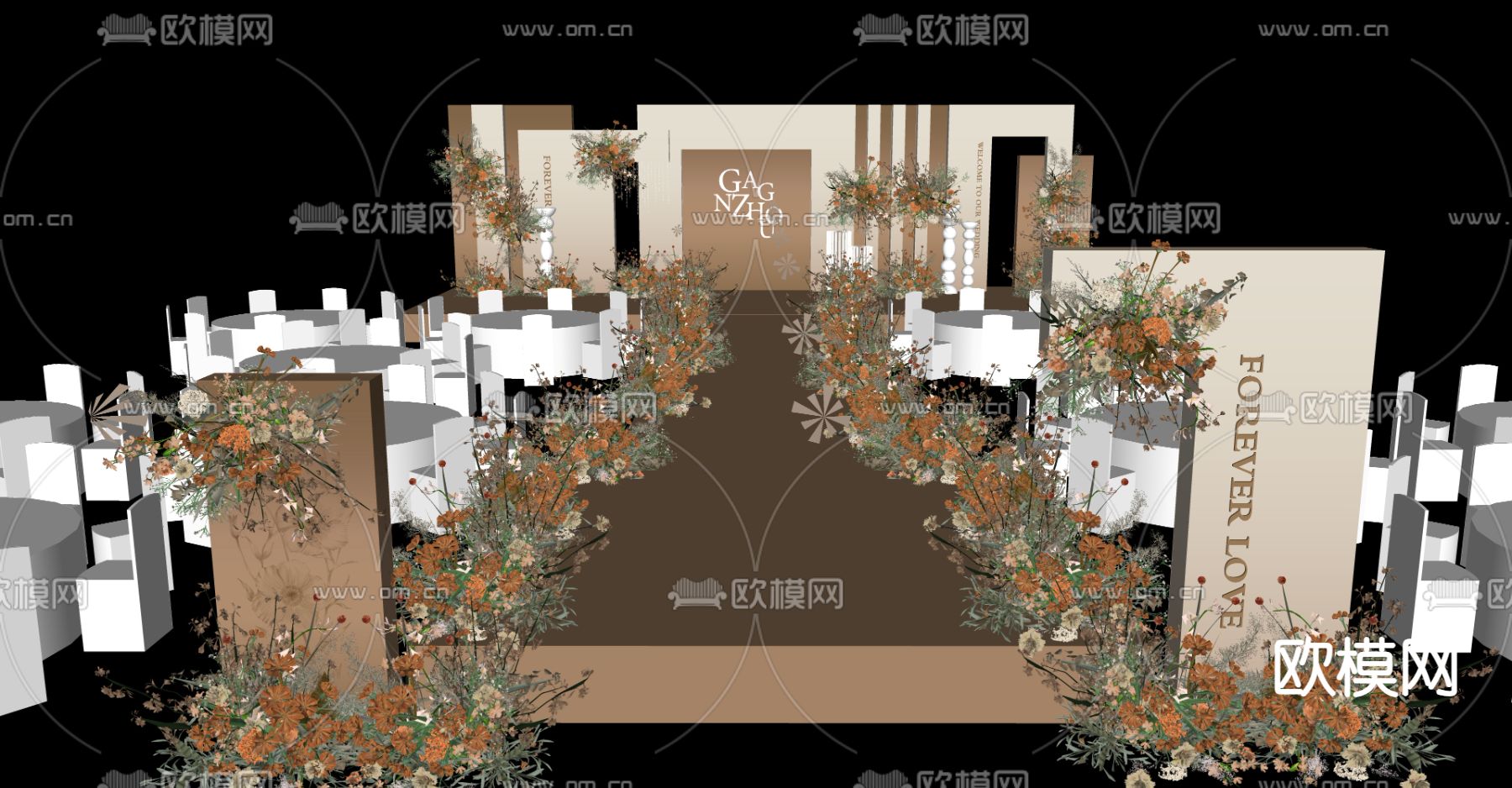 现代咖色婚庆婚礼su模型下载（渲染图4）