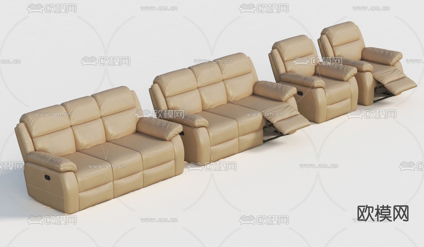 现代皮革三人座按摩椅3d模型下载（渲染图2）