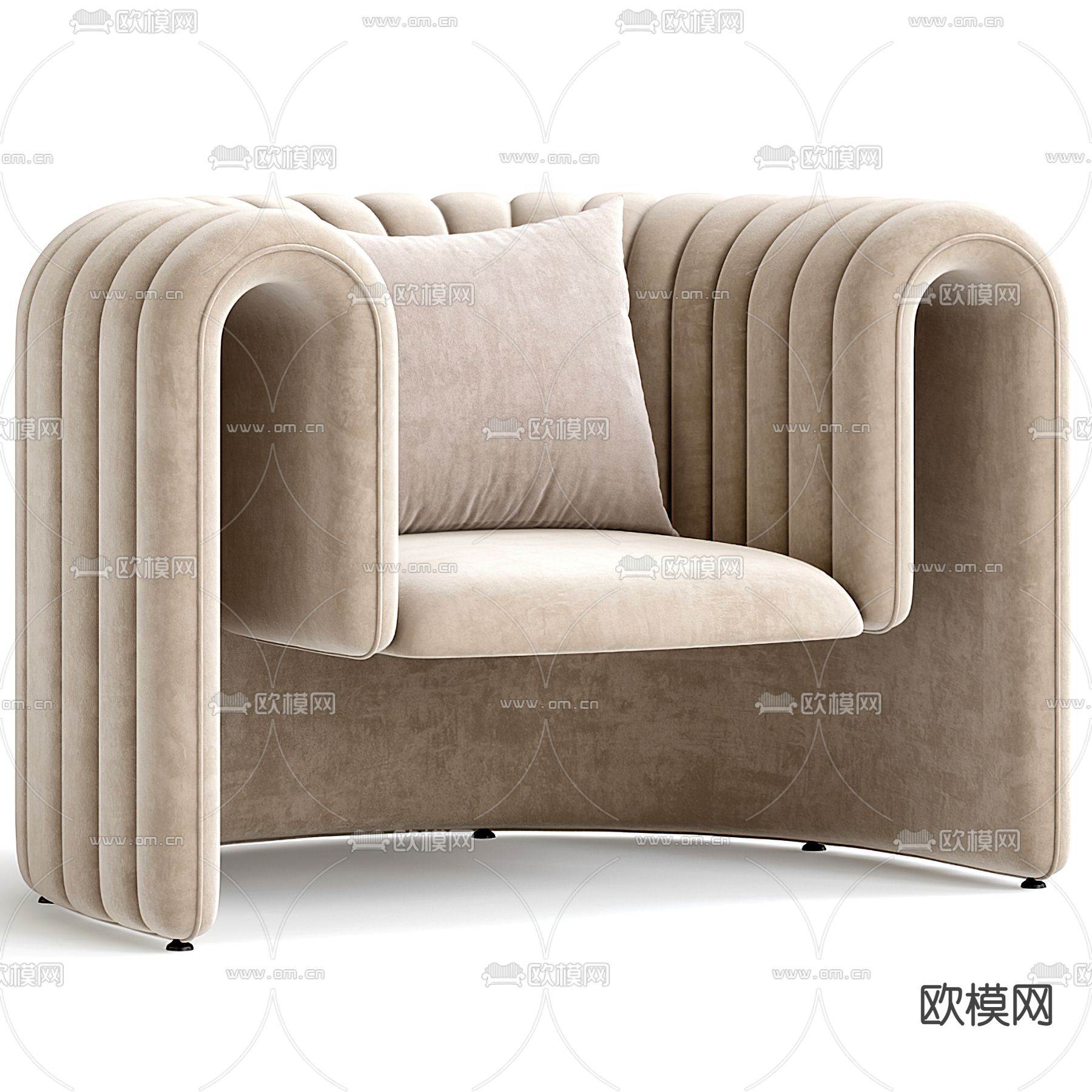 现代棕色绒布单人沙发3d模型下载（渲染图2）