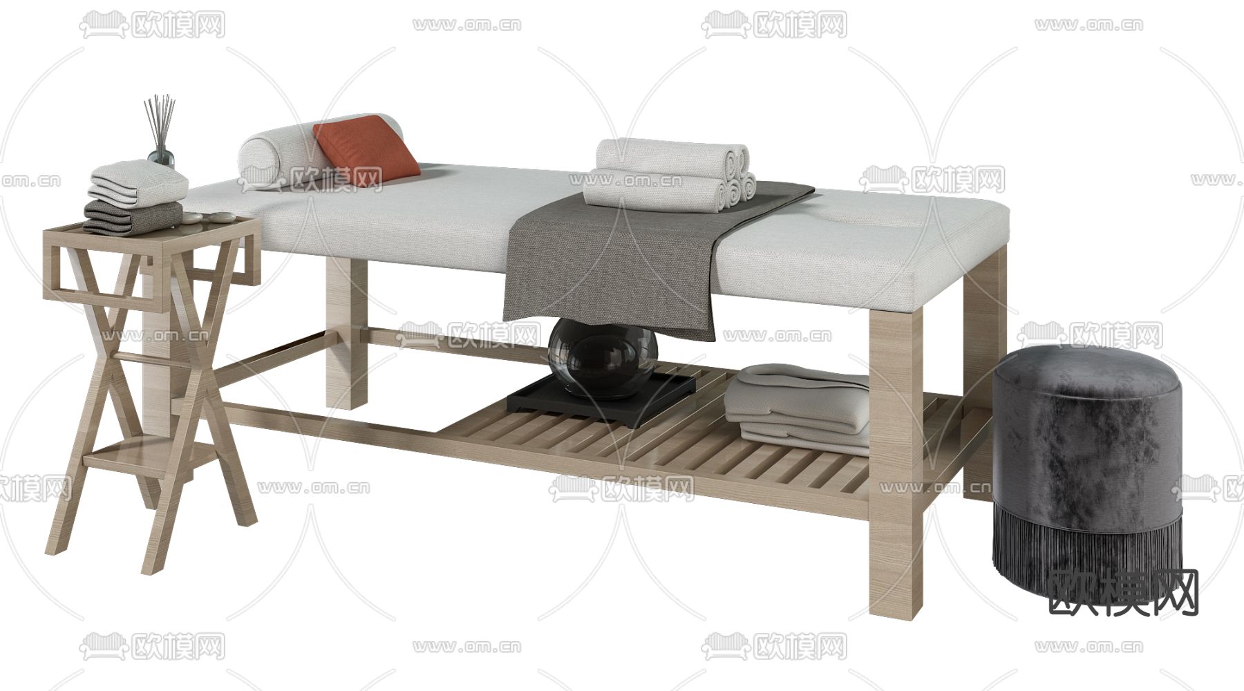 新中式理疗馆按摩床3d模型下载