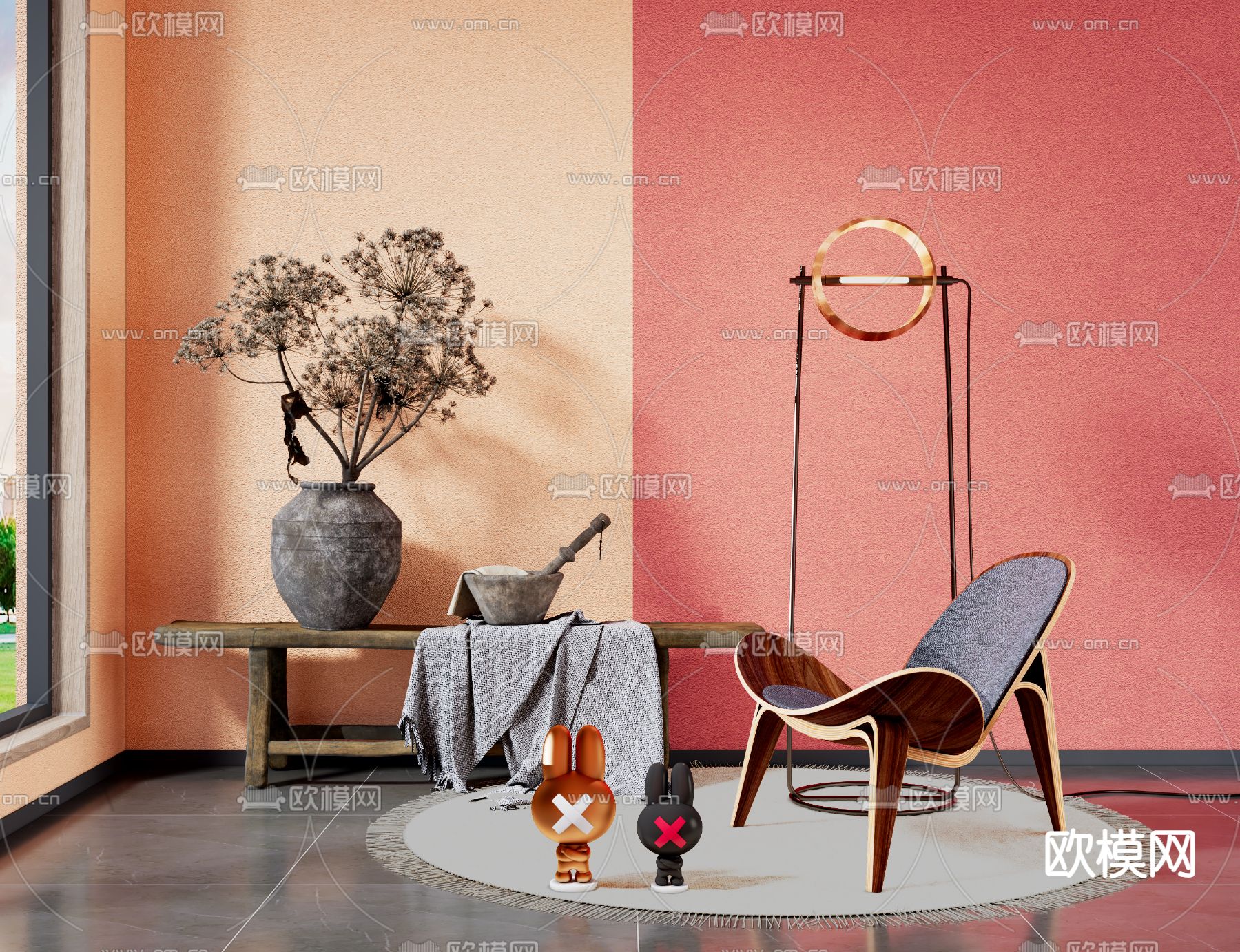 自然风三脚休闲椅长凳3d模型下载