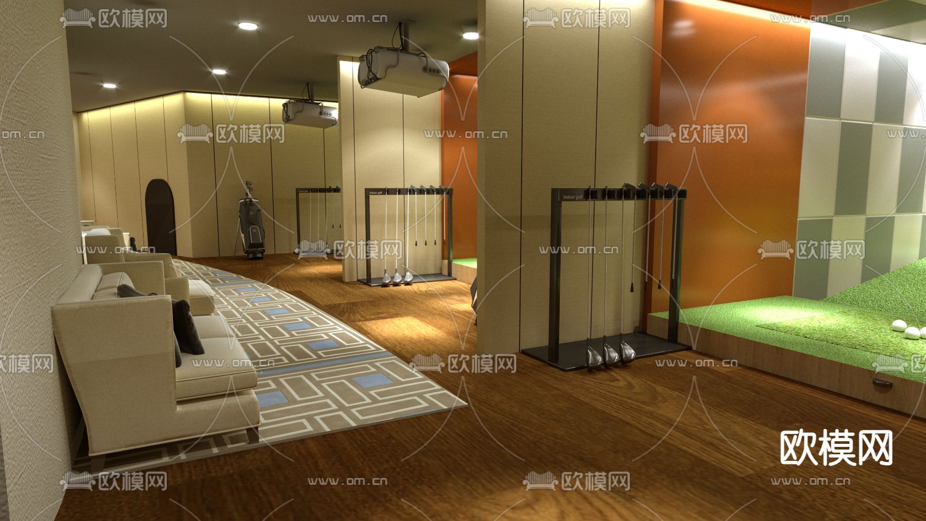 现代高尔夫球馆单人间3d模型下载（渲染图2）