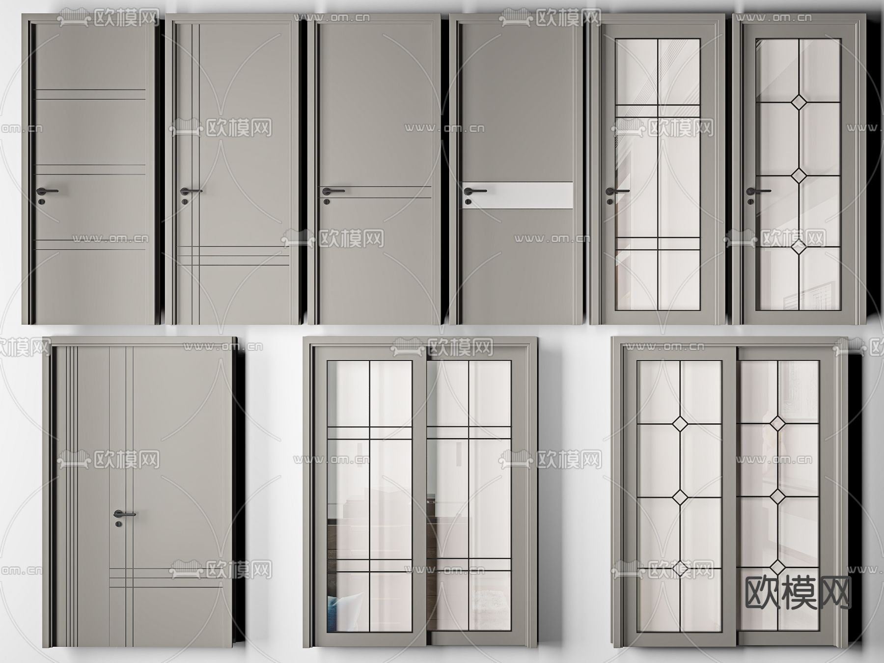 现代单开门子母门推拉门3d模型下载