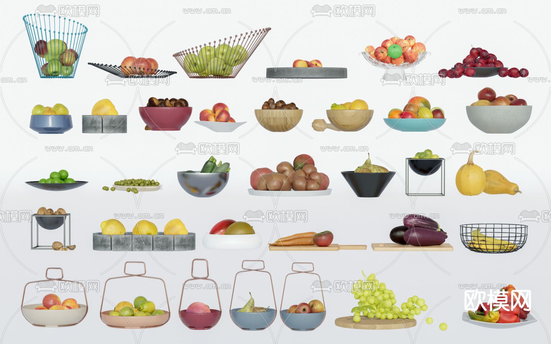 现代果盘蔬菜su模型下载（渲染图1）