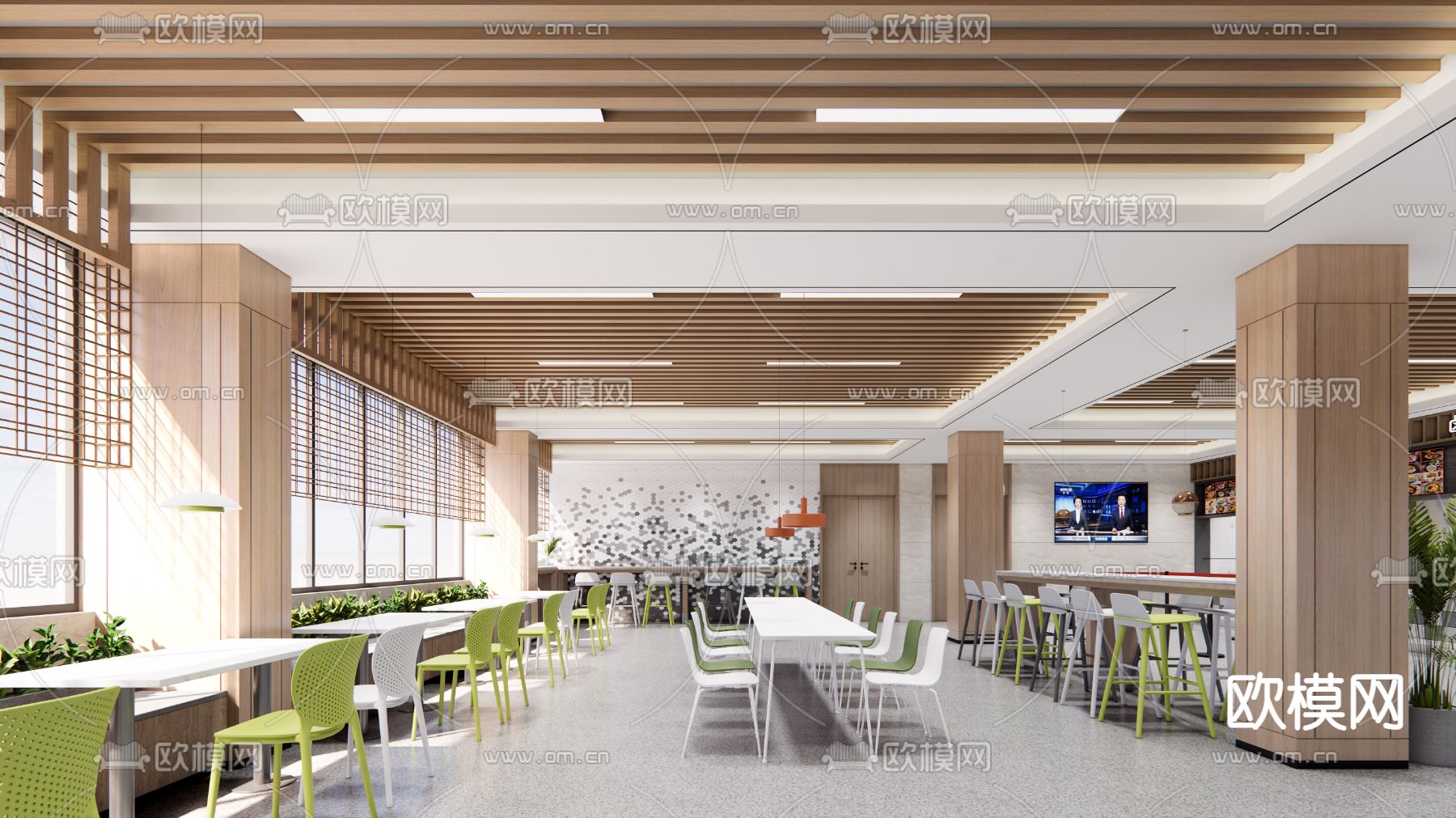 现代餐厅食堂su模型下载（渲染图1）