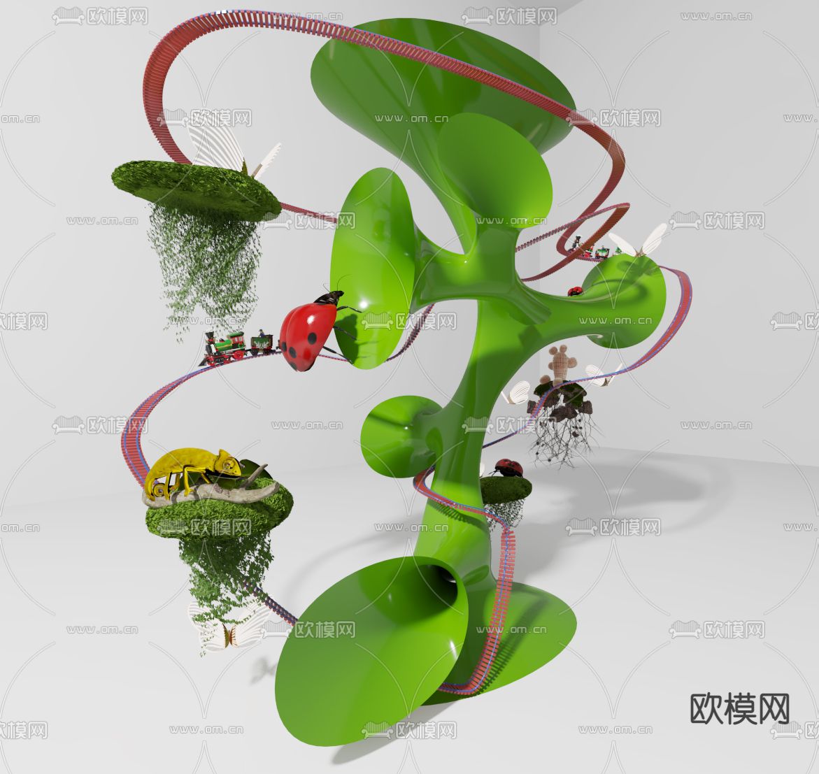 现代植物昆虫玩具3d模型下载（渲染图1）