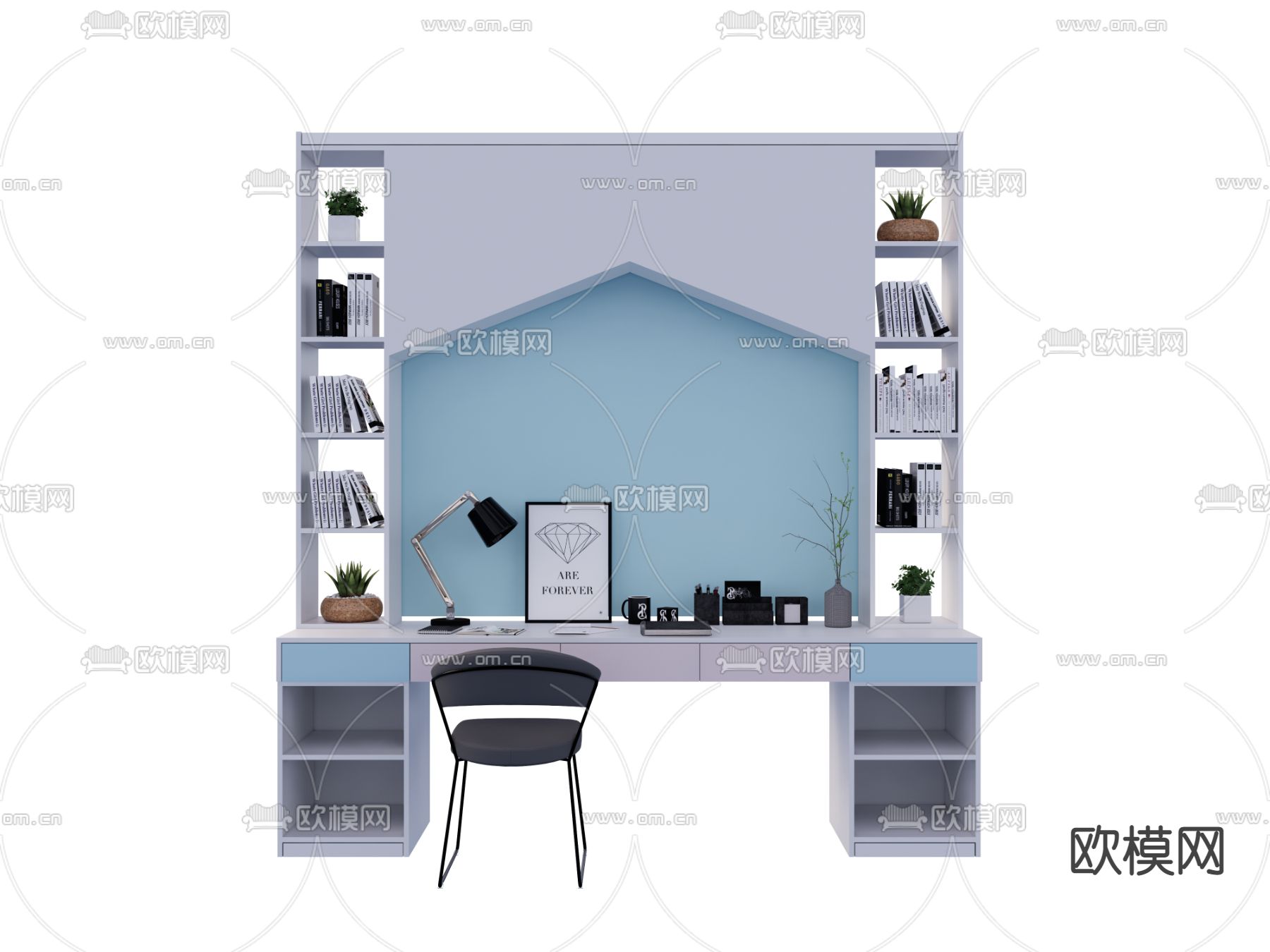 北欧儿童书桌椅su模型下载（渲染图1）