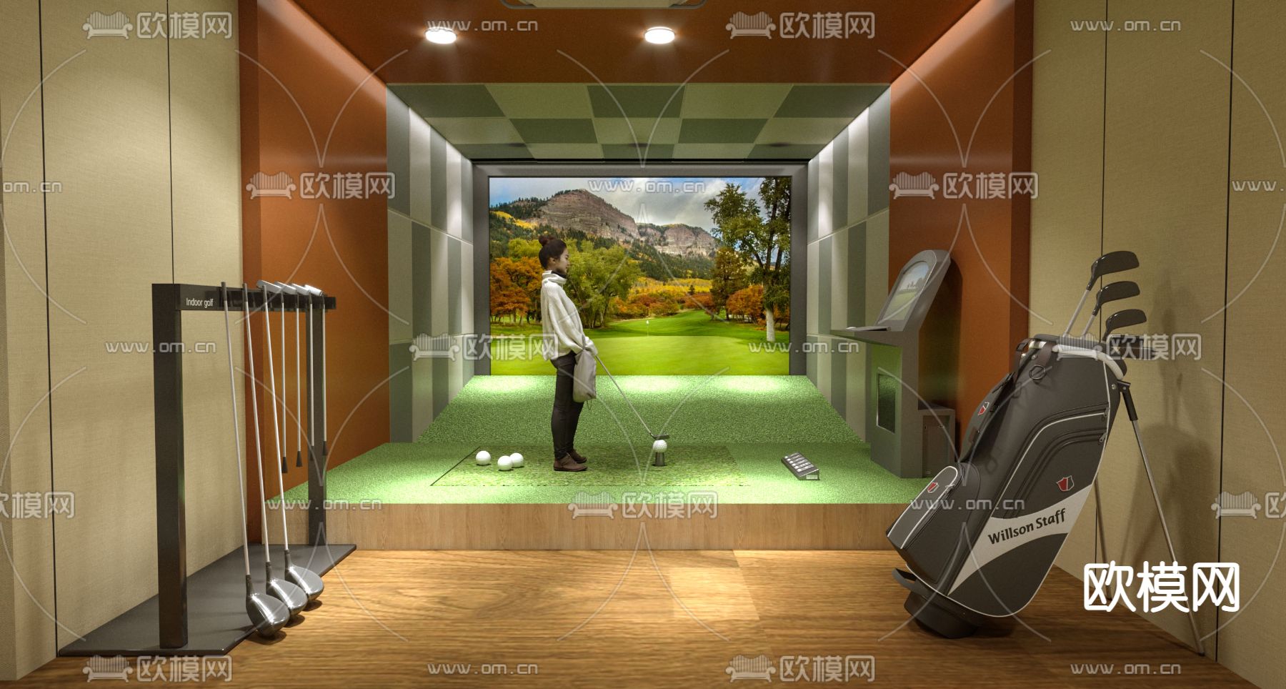 现代高尔夫球馆单人间3d模型下载（渲染图1）
