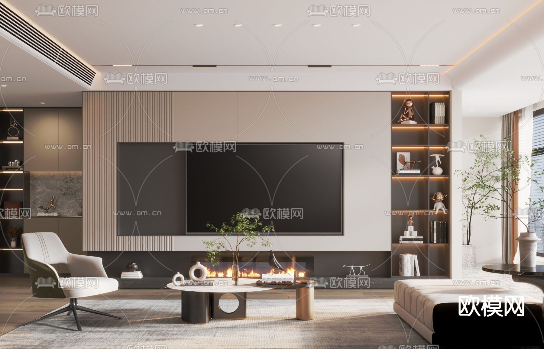 现代轻奢客厅3d模型下载（渲染图2）