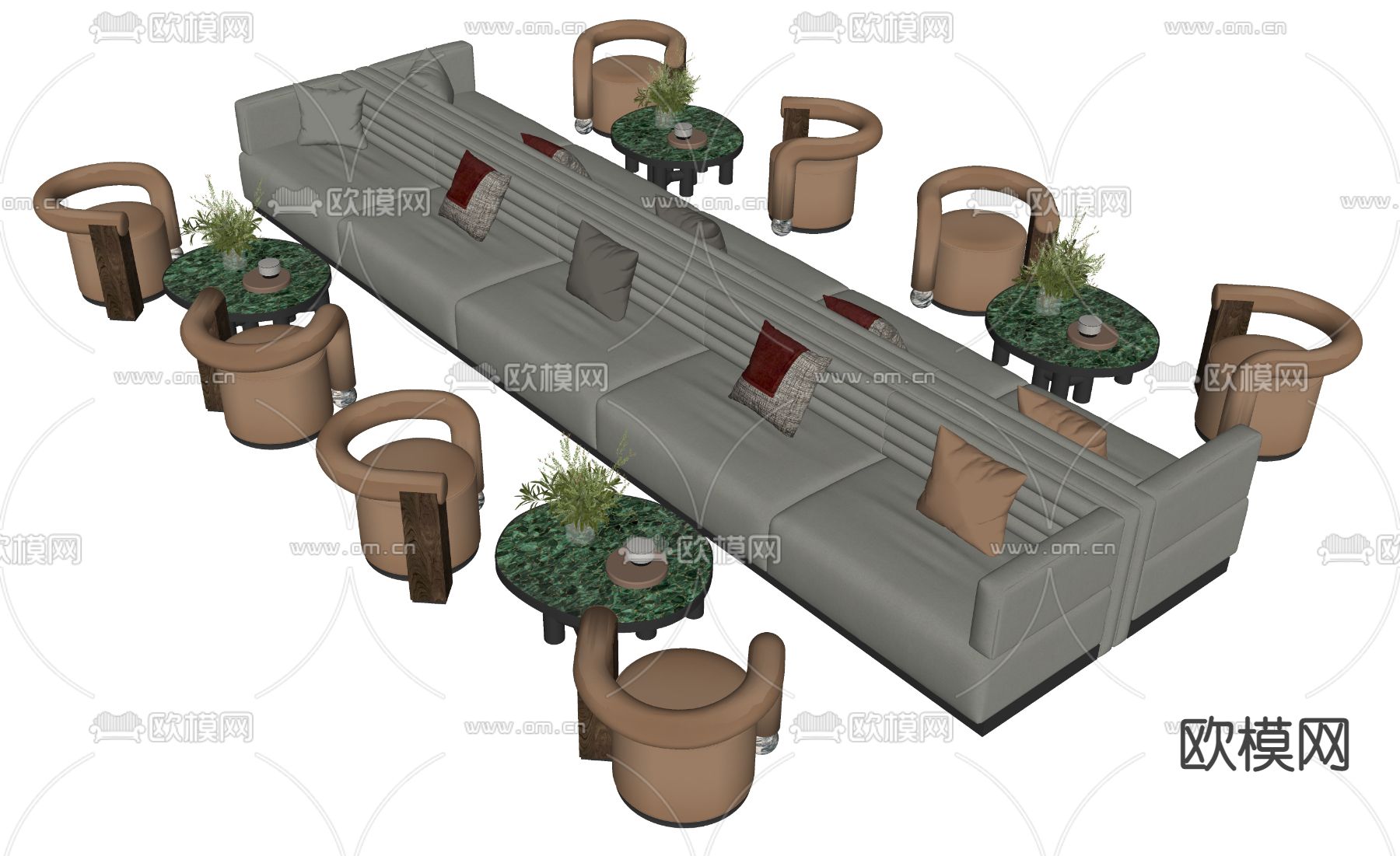 现代卡座休闲沙发su模型下载（渲染图2）