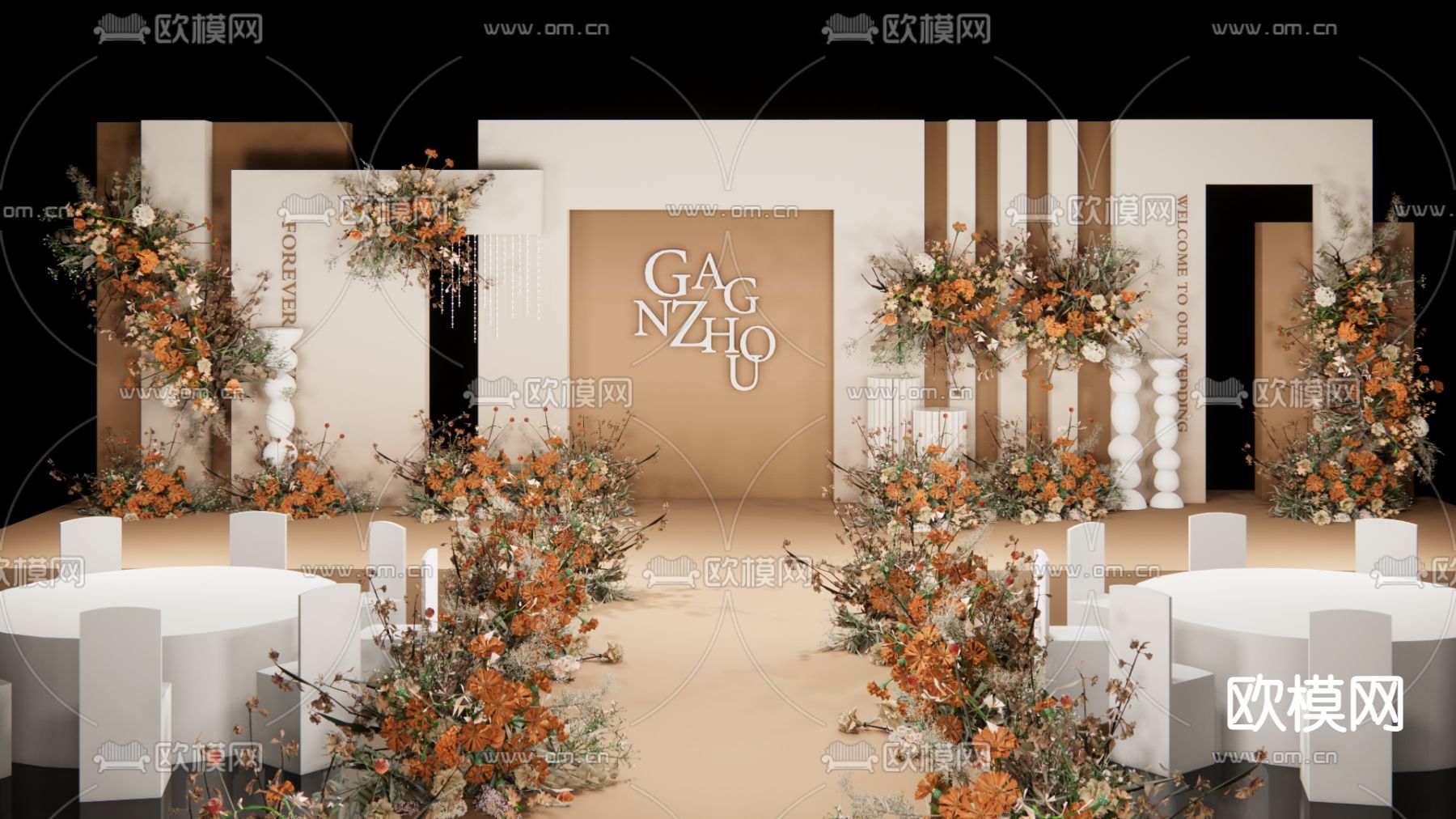 现代咖色婚庆婚礼su模型下载（渲染图1）