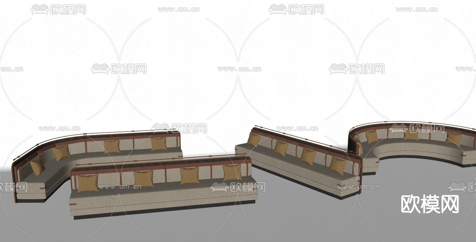 现代卡座多人沙发su模型下载（渲染图2）