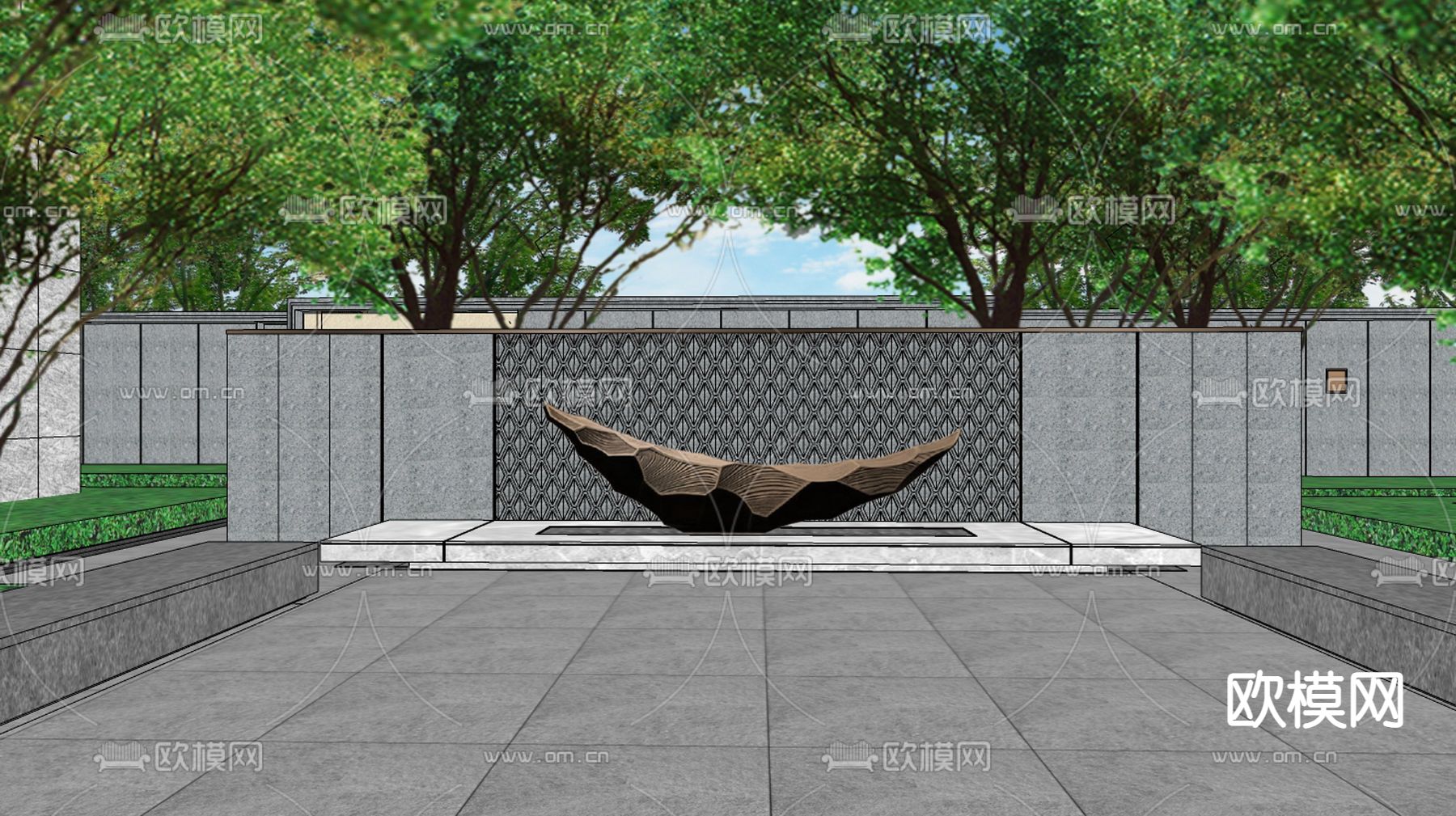 现代住宅区景观su模型下载（渲染图4）