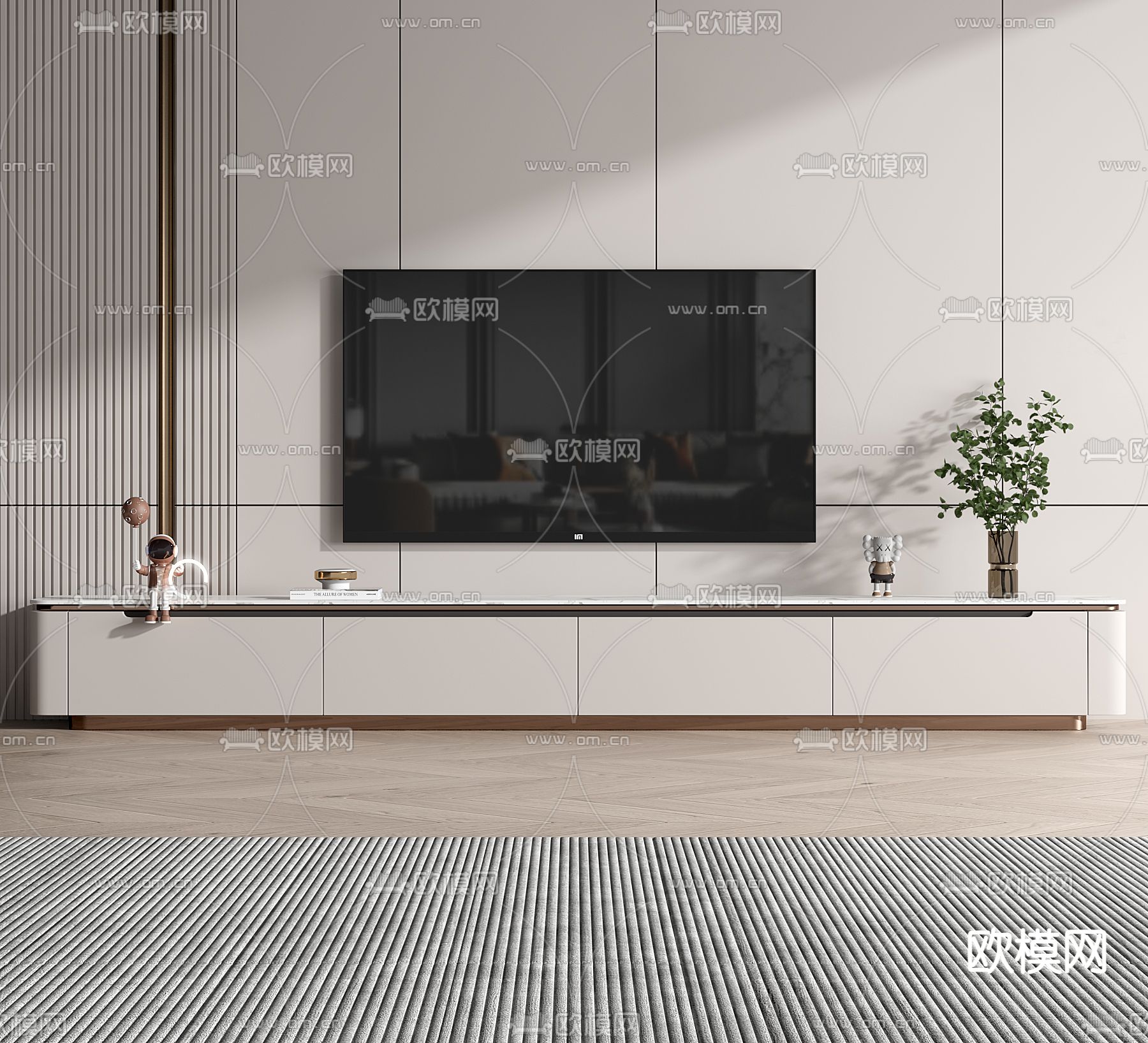 现代奶油风烤漆电视柜3d模型下载_ID12012716_3dmax免费模型-欧模网