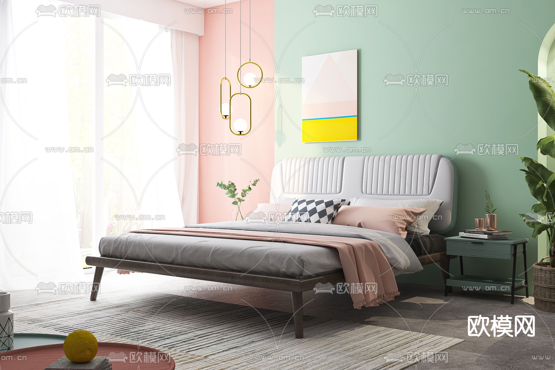 北欧时尚双人床3d模型下载