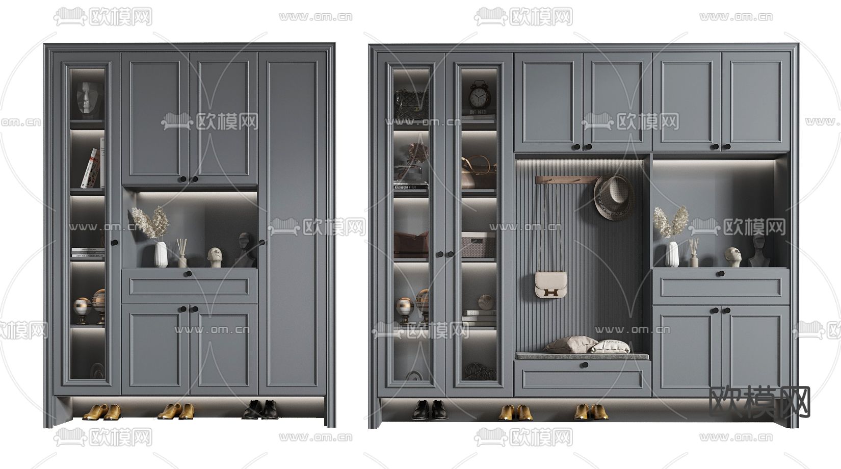 美式简约多功能玄关鞋柜3d模型下载