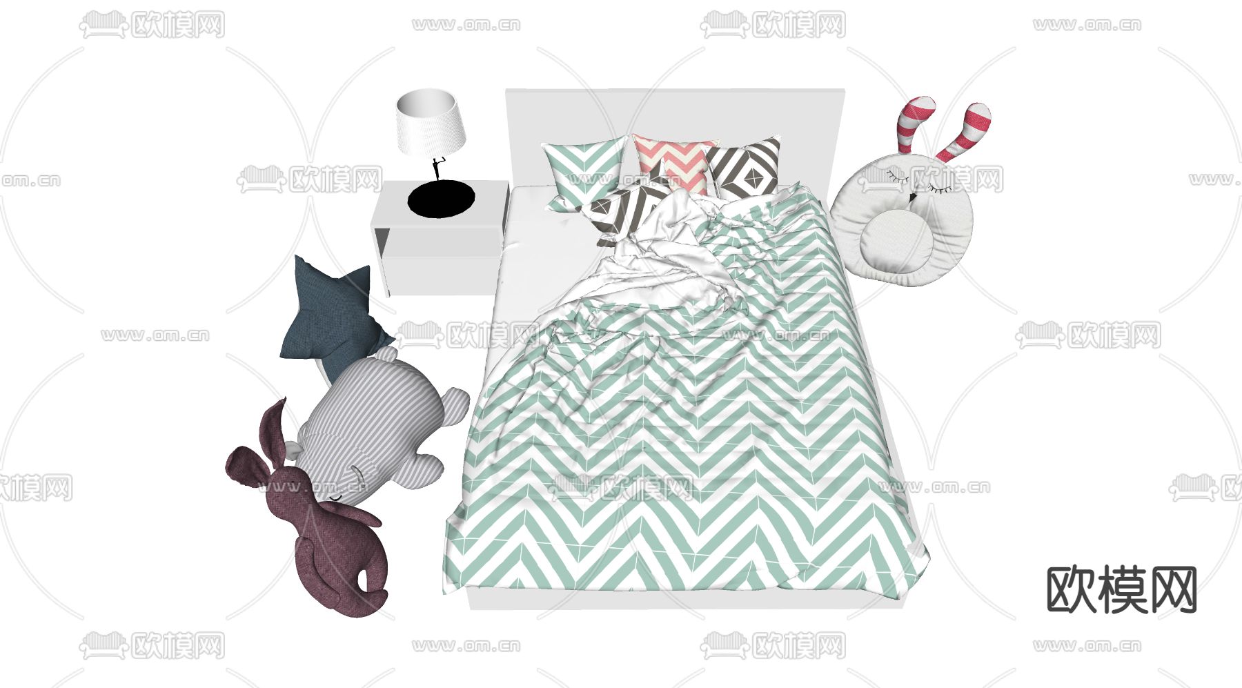 北欧布艺儿童床su模型下载（渲染图2）