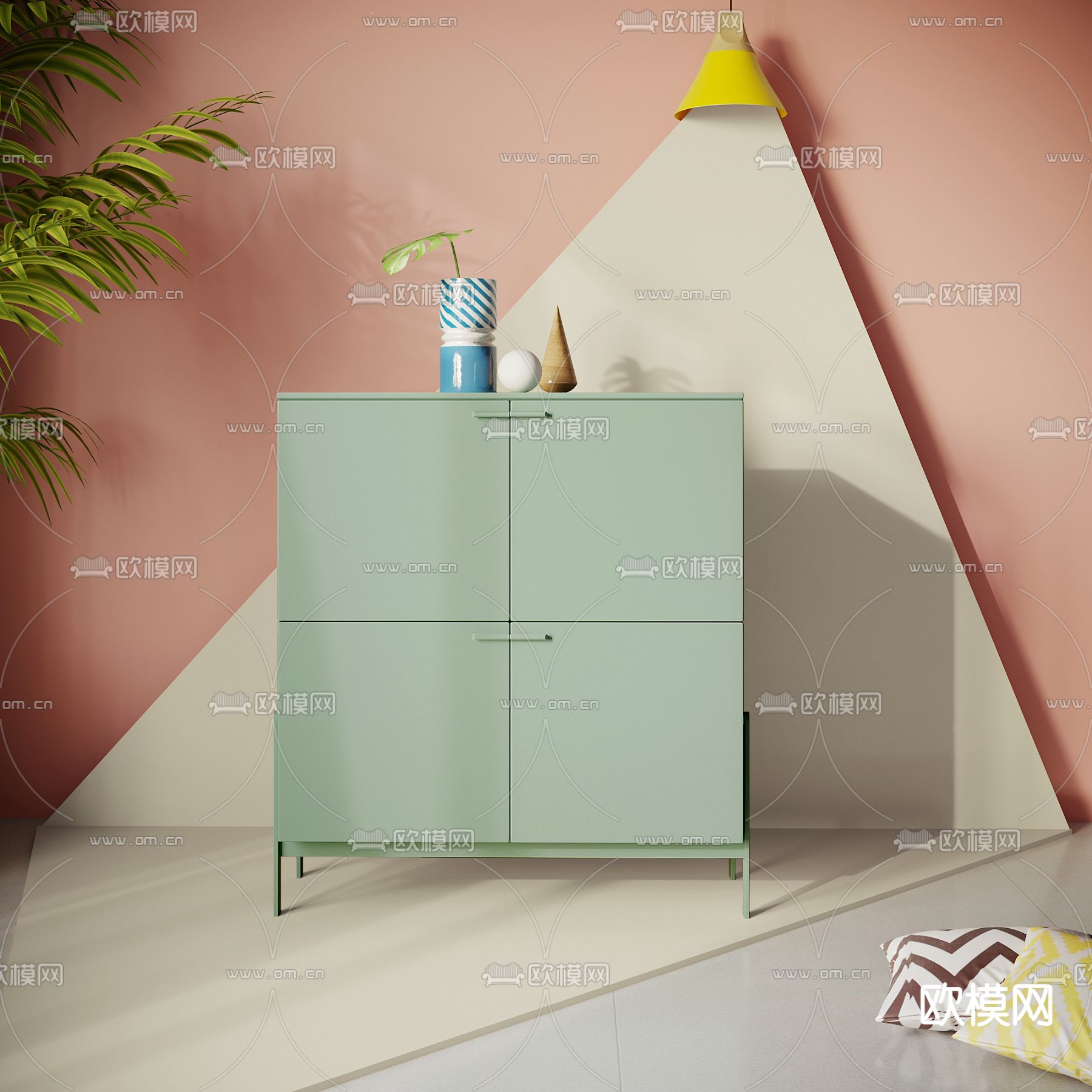 北欧牛油果色储物柜3d模型下载