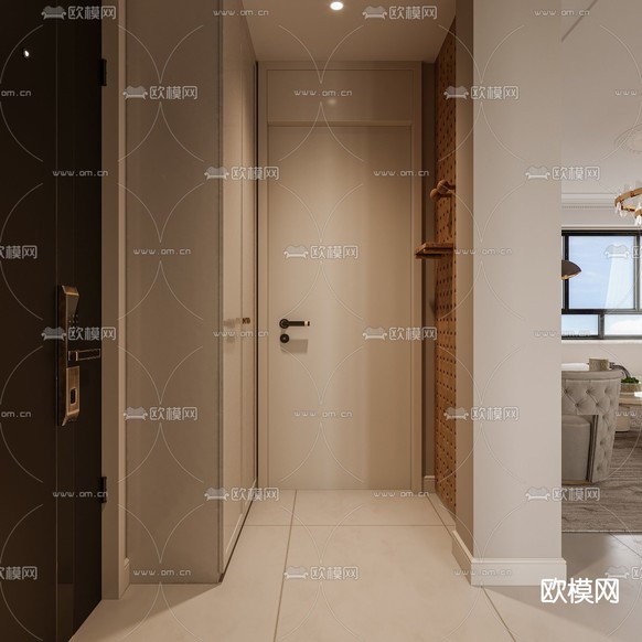简欧轻奢客餐厅厨房3d模型下载(渲染图4)