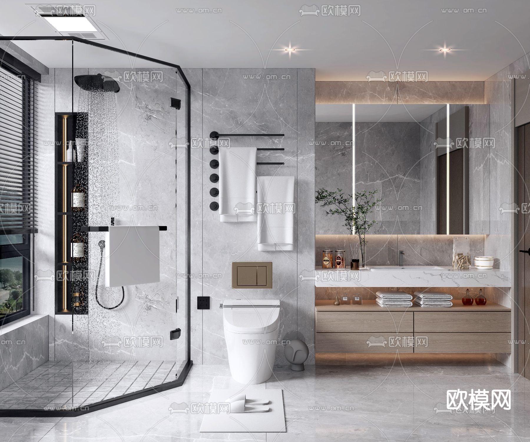 现代轻奢卫生间浴室3d模型下载