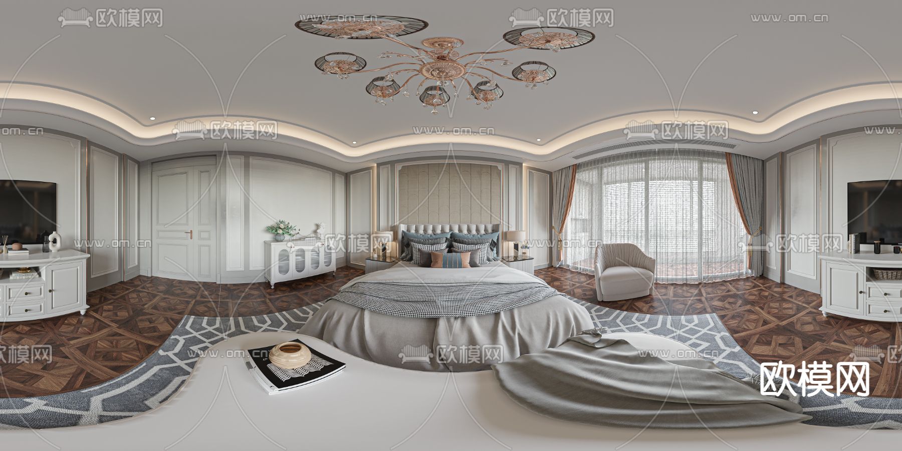 简美卧室主人房vr全景3d模型下载_ID12013849_3dmax免费模型-欧模网