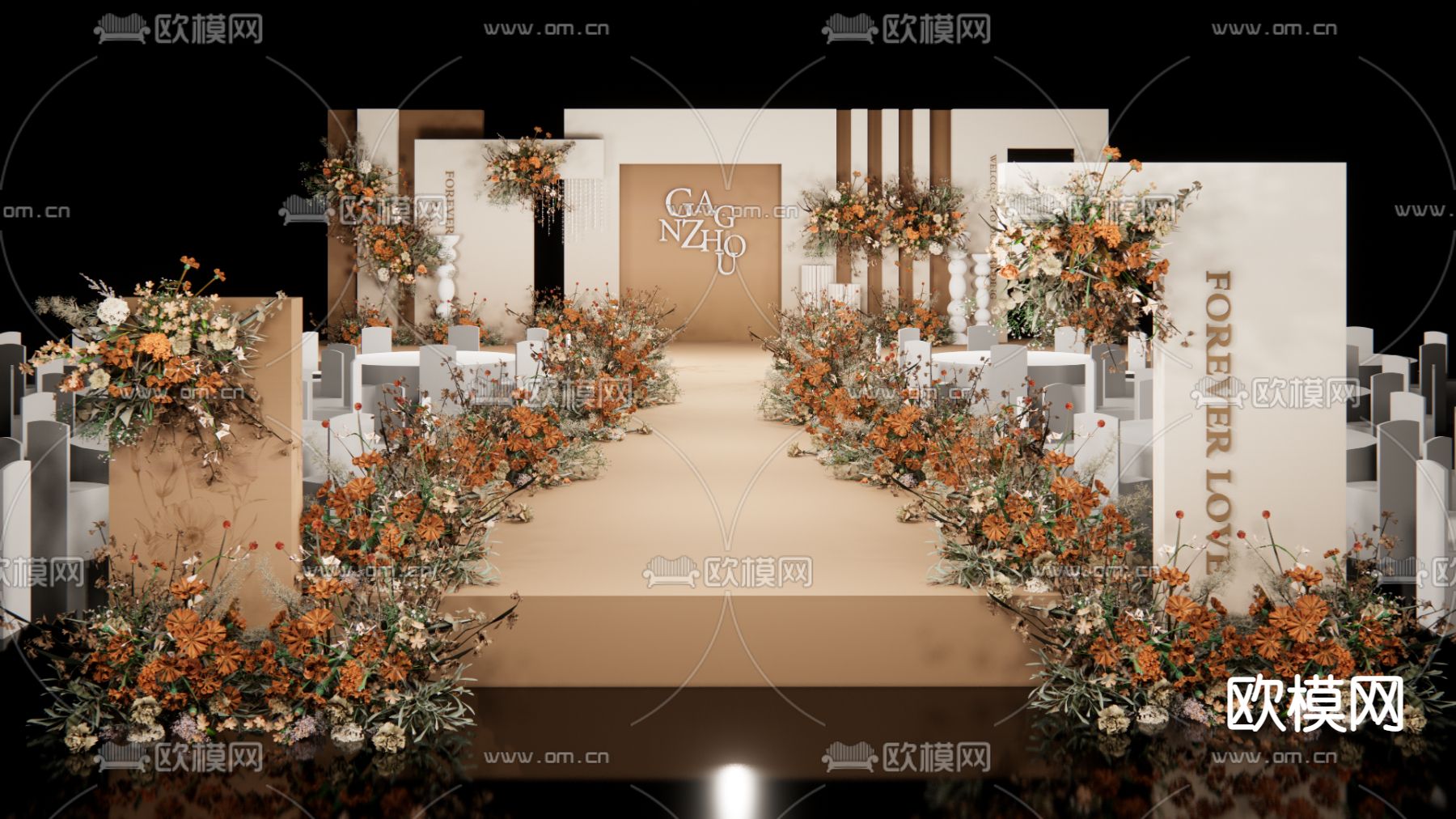 现代咖色婚庆婚礼su模型下载（渲染图3）