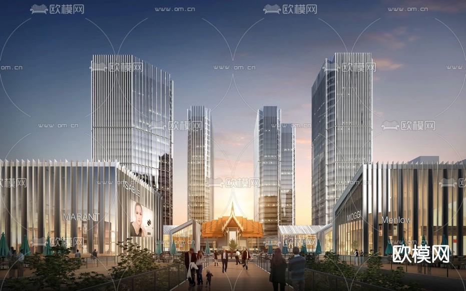 现代商业办公楼夜景建筑外观3d模型下载
